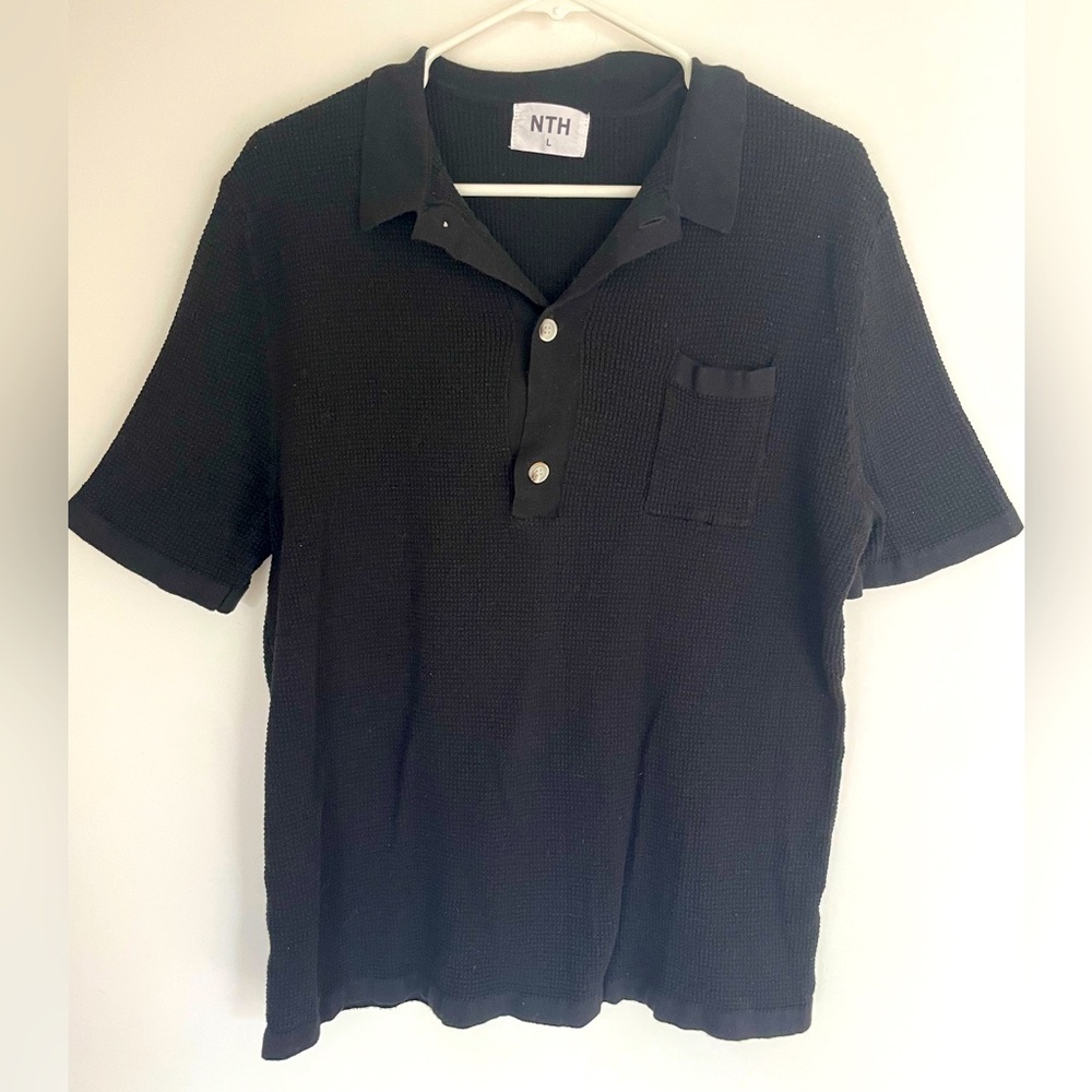 NTH waffle black polo. Lightly worn, wrinkled from being folded. Size L.